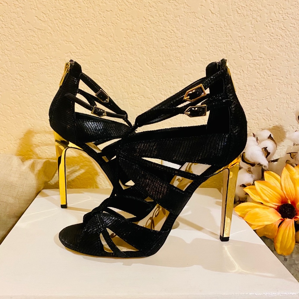 Sam Edelman ‘Pepper’ Lizard Heel (Size 7, Black)